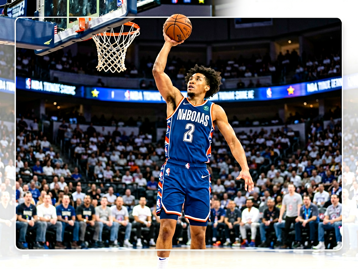 篮球赛事新闻配图：NBA球员在比赛中完成精彩上篮瞬间